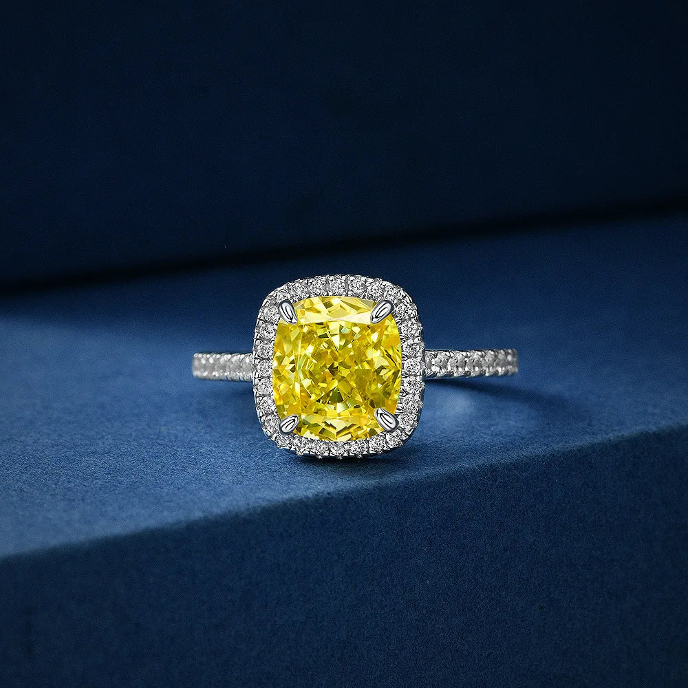 MuShan Jewelry Factory New 3 Carat Square Ice Flower Cut 8*9 High Carbon Diamond Ring Is Fashionable for Women