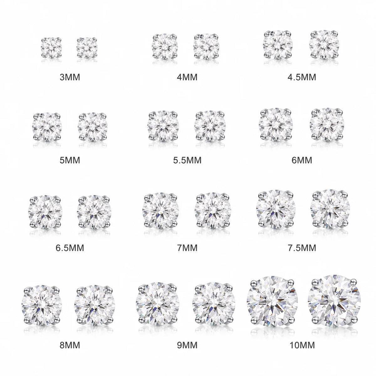 ArtistA 3mm-10mm Round Brilliant Cut Moissanite Stud Earrings 925 Sterling Silver Luxury Unisex Men Women Alice