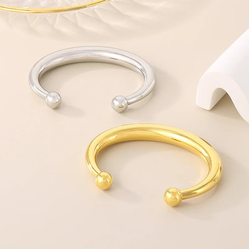 FASHIONISTA Trendy 18K Gold-Plated Hollow Smooth C-Shape Stainless Steel Bracelet Fashionable Open Bangles Jewelry
