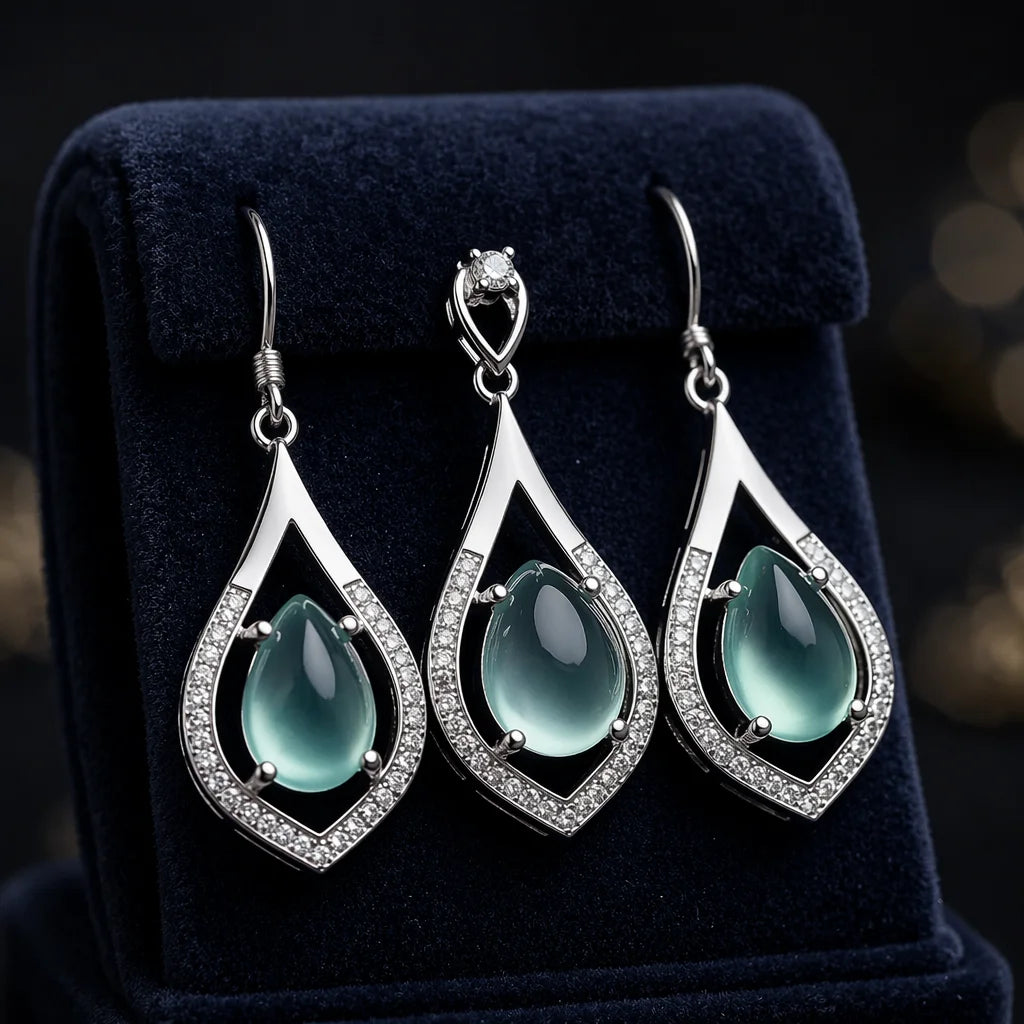 Fashion Jewelry Sets  925 Sterling Silver Gold-plated Natural Grape Stone Earring Pendant Set  Women Jewelry Set