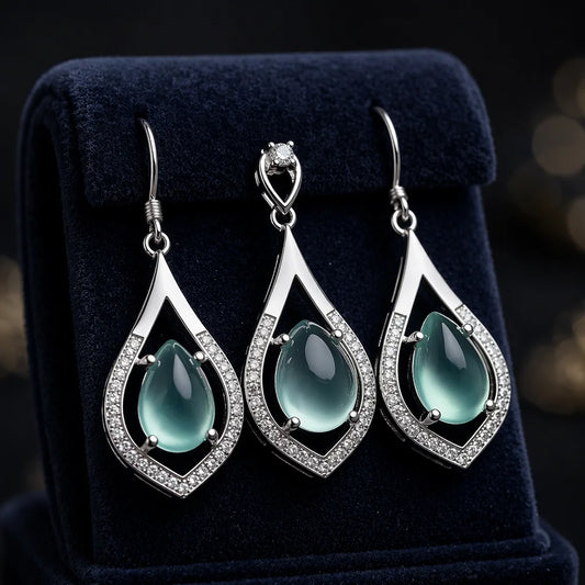 Fashion Jewelry Sets  925 Sterling Silver Gold-plated Natural Grape Stone Earring Pendant Set  Women Jewelry Set