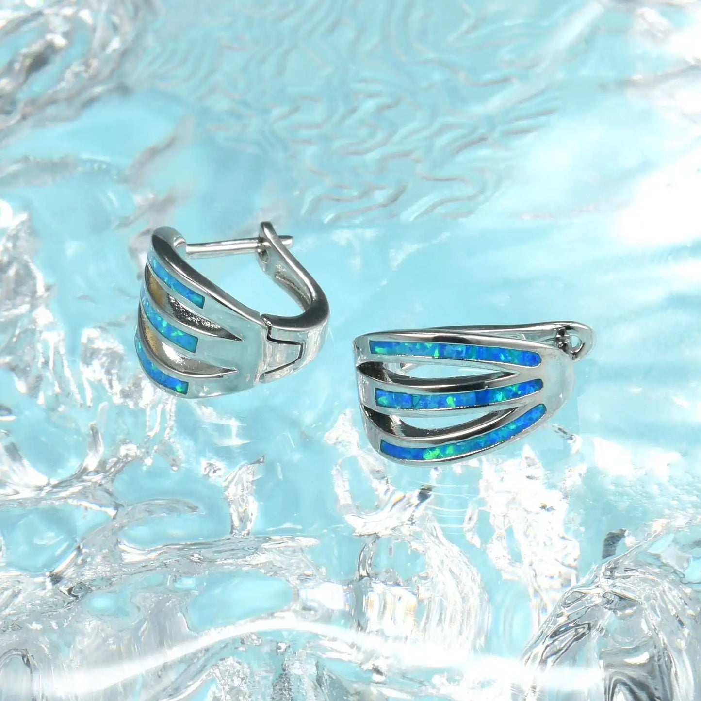 Cross Stud Earrings - Blue Opal Inlaid Silver Plated Religious Jewelry for Women Wholesale