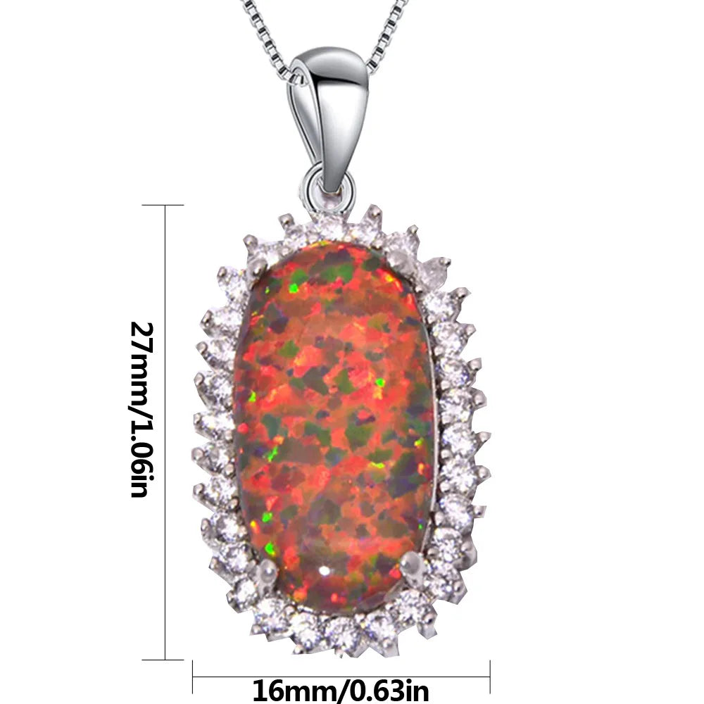 Aobao Orange Rectangular Opal Pendant, Opal Necklace Jewelry Wholesale with Opal Inlay