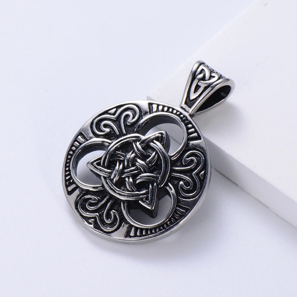 REBEL VIKING Celtic Knot Totem Round Pendant Necklace – Retro Silver 24"
