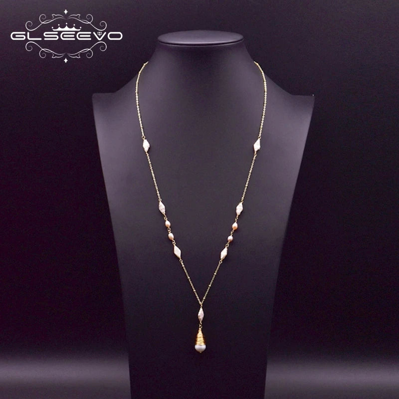 Natural Pearl Sweater Necklace for Women Bride Wedding Custom Handmade Vintage 18k Gold-Plated Long Necklace Fine Jewelry