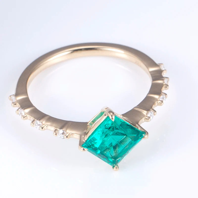 MS-607 18k Gold Custom Elegant Women  Fashion Jewelry Sample Style Square Emerald Ring