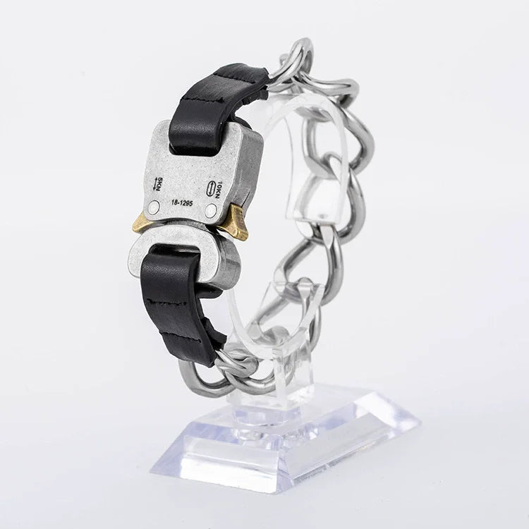 REBEL VIKING Motorcycle Safety Buckle Chain Bracelet – Stainless Steel Silver