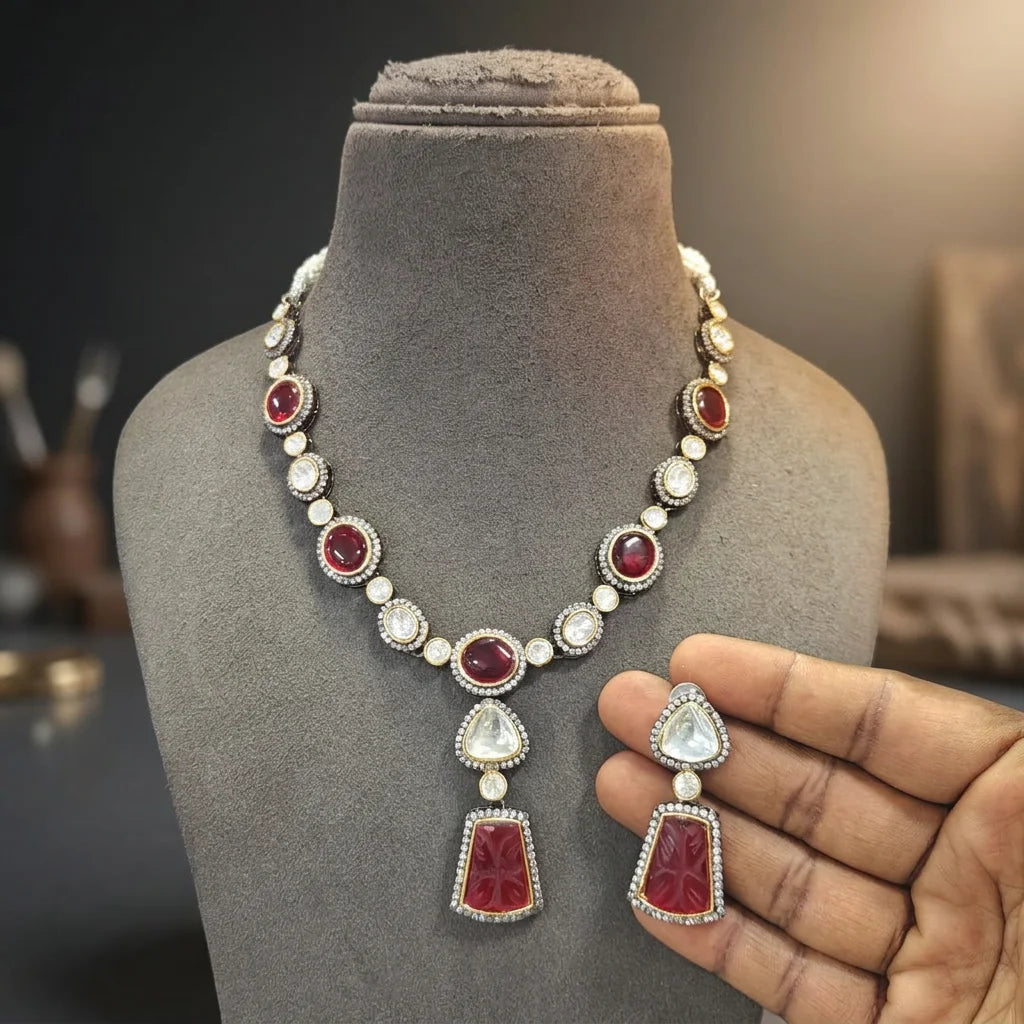 Luxury Royal Violet Crystal Pendant Necklace Set Gold Plated Brass Designer Wedding Party Jewelry for Women Collection  Product