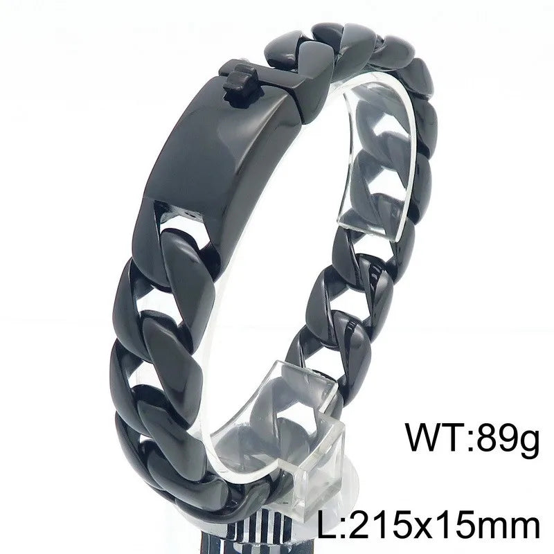 KALEN 15mm Fine Jewelry Fashion Bracelets Stainless Steel Cuban Style Links Bracelet for Men