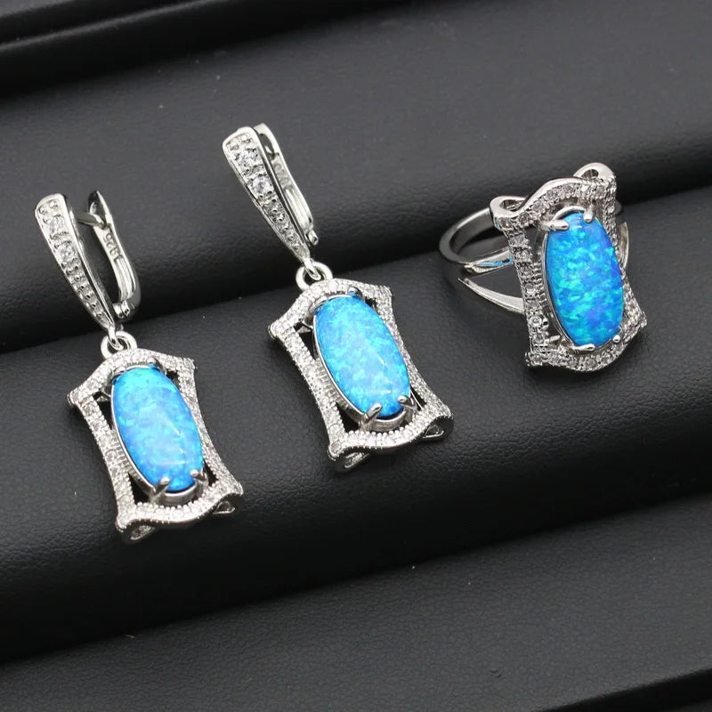 XOTICA Women's Jewelry Blue White Zircon Earrings Pendant Necklace Ring Sets Alloy Platinum Plated Wedding Party Engagement Gift