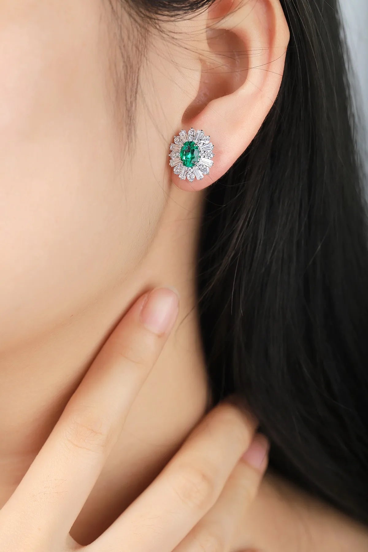 Gemfiori Anster High Quality S925 Lab Grown Emerald Earring Stud Dainty Gemstone Stud Earrings for Women Daily Wear Gift