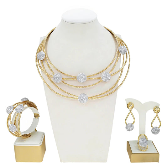Brazilian Luxury Gold-Plated Jewelry Sets Necklace Bracelet Earrings Ring Four-Piece Sets Colorful Women's Wedding Jewellery Set