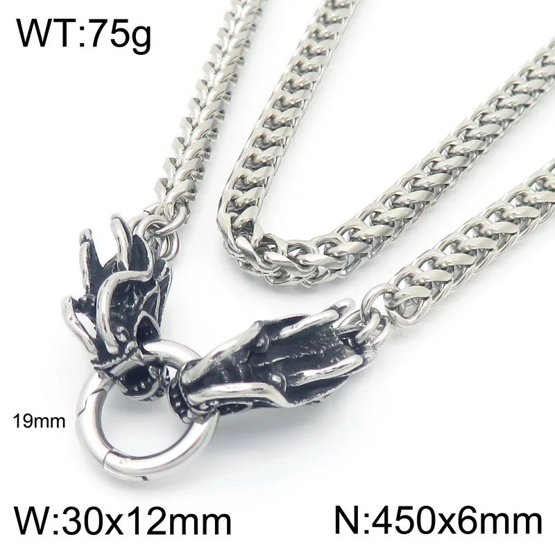 REBEL Punk Fashion Stainless Steel Bracelet Dragon Head Chain Men Bracelet Necklace