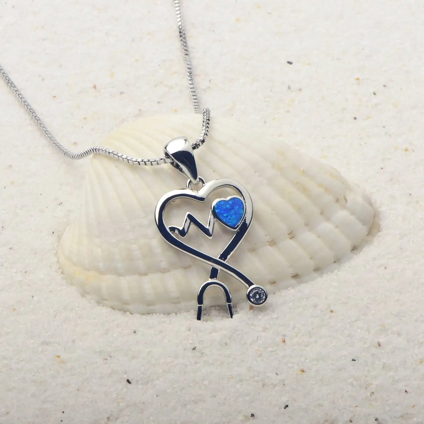 TikTok INS Wind Hawaii Beach Explosion Copper Opal Stethoscope Necklace Women's Party Wholesale Inlaid Charms Chains
