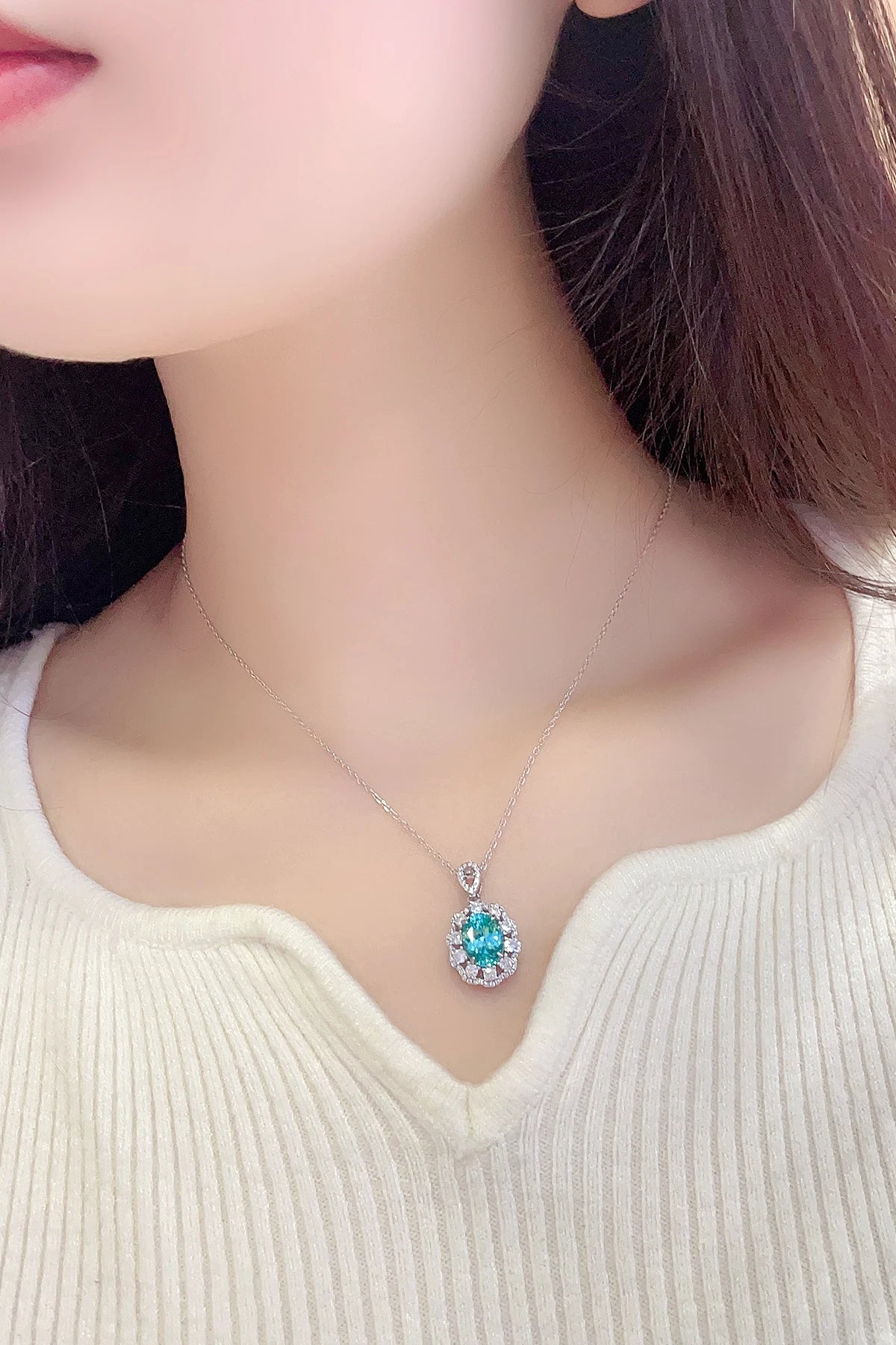 Gemfiori Dubai Fine Jewelry 925 Silver Lab Grown Paraiba Necklace Classic Luxury Necklace for Women Party Show Accessories
