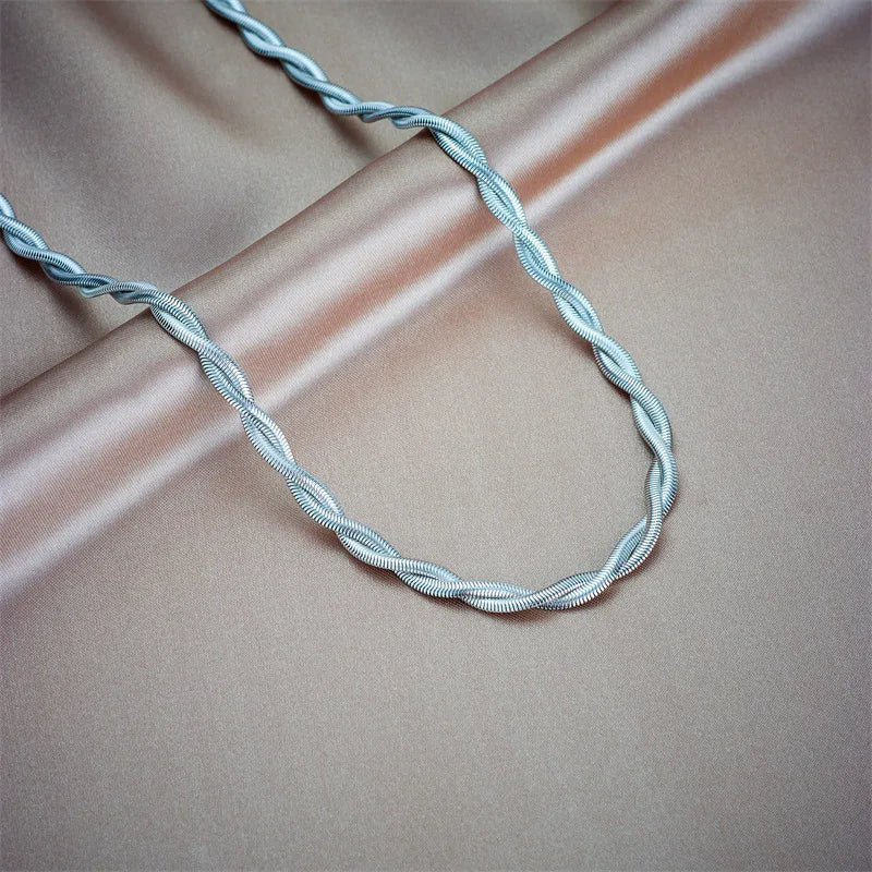 Silver Stainless Steel Twist Chain Necklace & Bracelet Jewellery Set | Waterproof Luxury Fashion Set