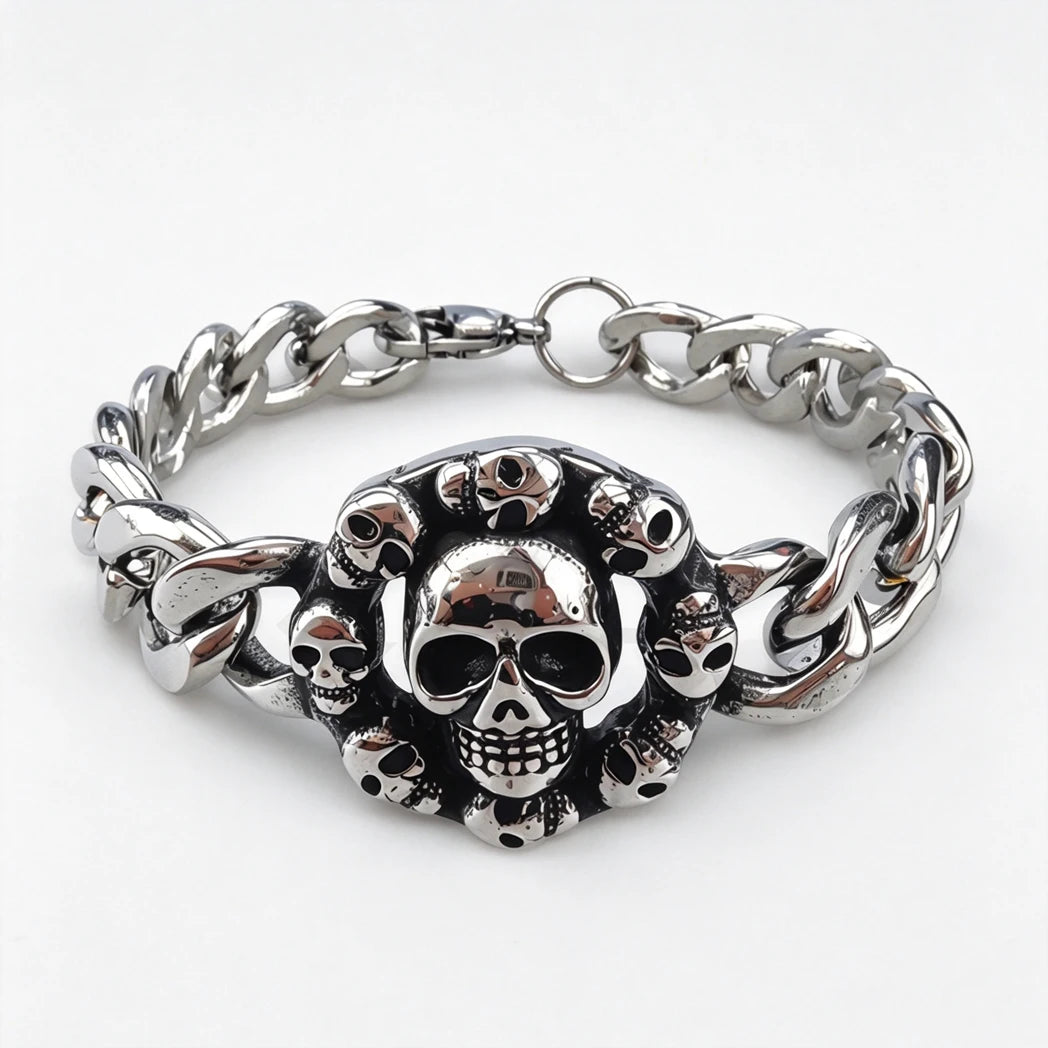 Vintage Men's Stainless Steel Bracelet Gothic Skull Celtic Knot Cross Cuban Chain Woven Braid Street Style Jewelry Gift