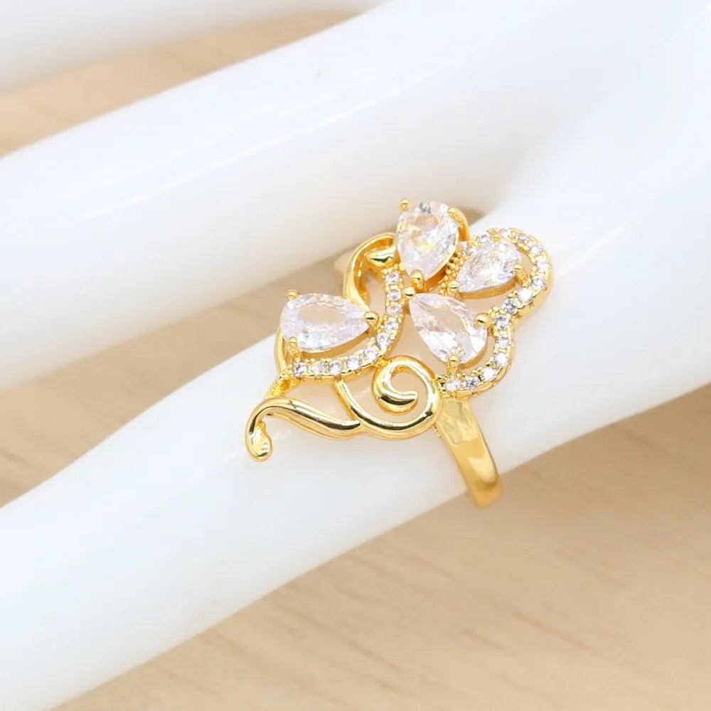 XOTICA Gold Wedding Jewelry Set for Women Bracelet Earrings Necklace Ring White Zirconia for Engagement Bridal Party Birthday Gift
