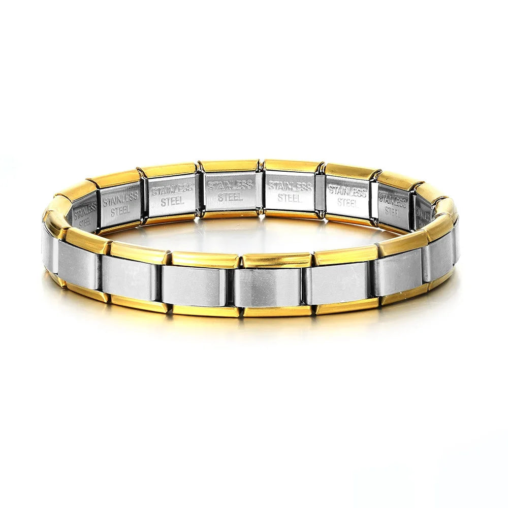 REBEL FASHIONISTA LAMOON Simple Colorful Width 9mm Elastic Link Chain Stainless Steel Bangle on Hand Jewelry DIY Making Italian Charm Bracelet