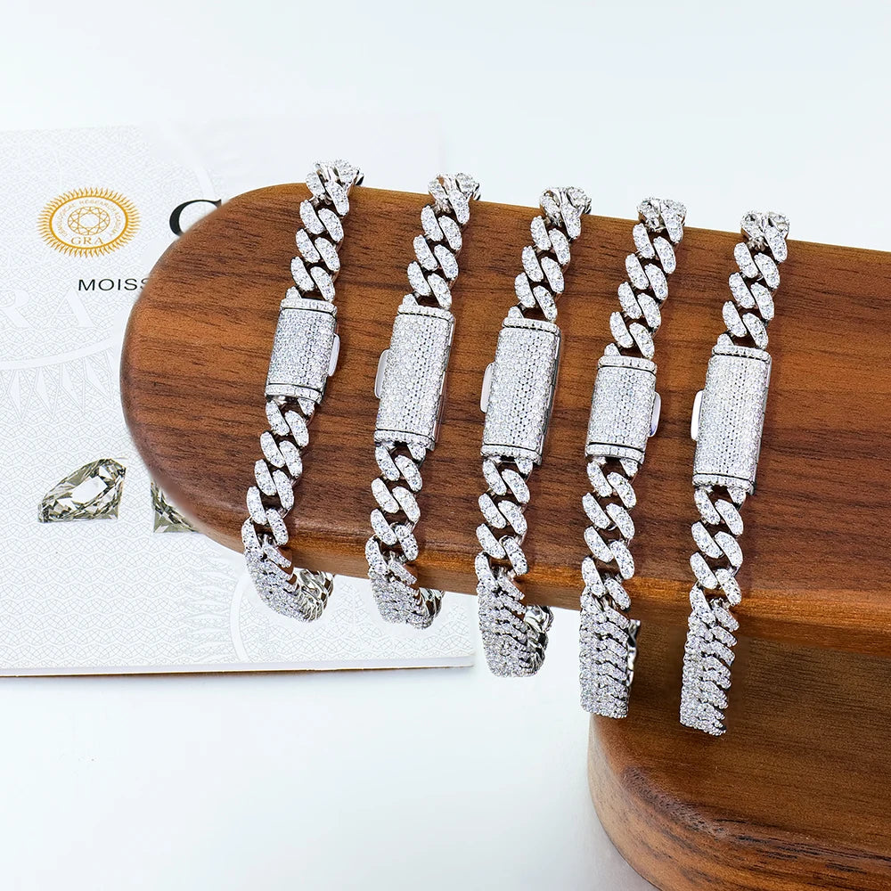 Gemfiori Mens Cuban Link Chain Bracelet 6mm Width S925 Silver Plated White /Yellow /Rose Gold Plated, Iced Out with Moissanite Stone EV