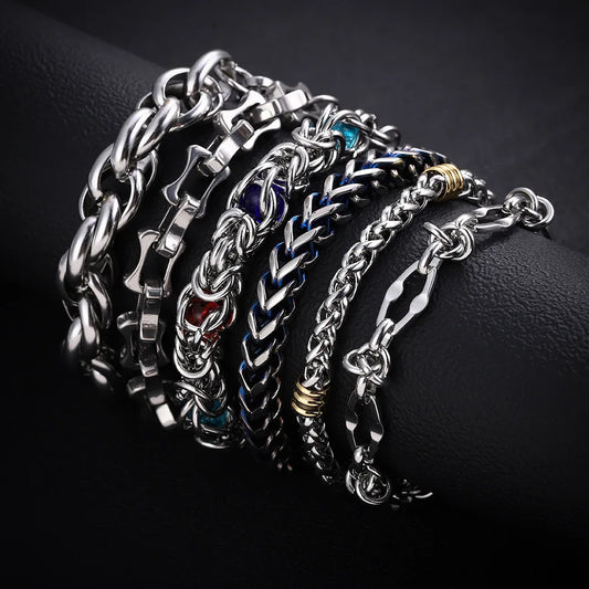 REBEL Stainless Steel Men's Minimalist Bold Punk-Inspired Premium Cuban-Link Chain Bracelet-Gift Jewelry