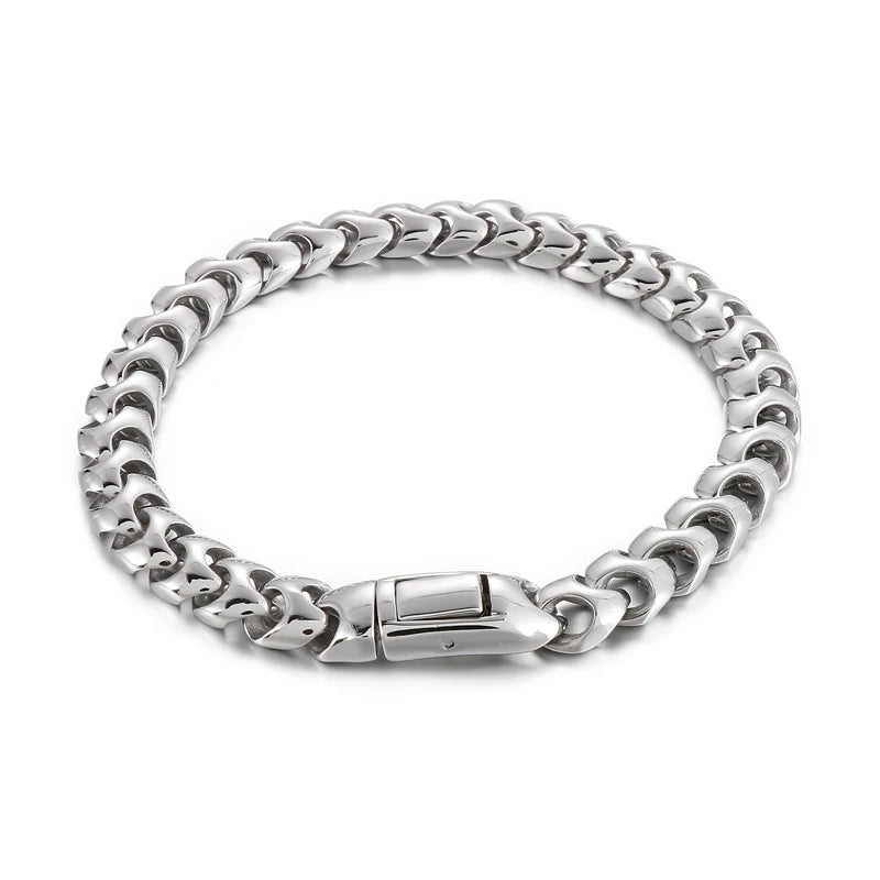 VIKING Mens Hip-Hop Snake Bone Link Bracelet – Silver Stainless Steel