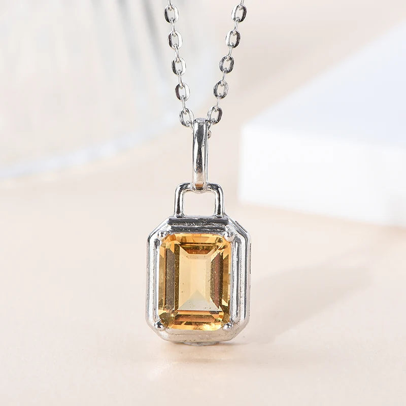 Gioiellieri Handmade 925 Sterling Silver Natural Citrine Pendant Purple Crystal Healing Stone Luxury Rhodium Plated Women's Necklace Trendy