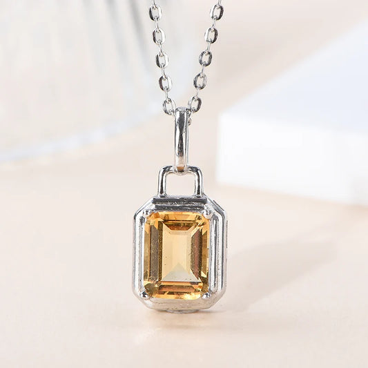 Gioiellieri Handmade 925 Sterling Silver Natural Citrine Pendant Purple Crystal Healing Stone Luxury Rhodium Plated Women's Necklace Trendy
