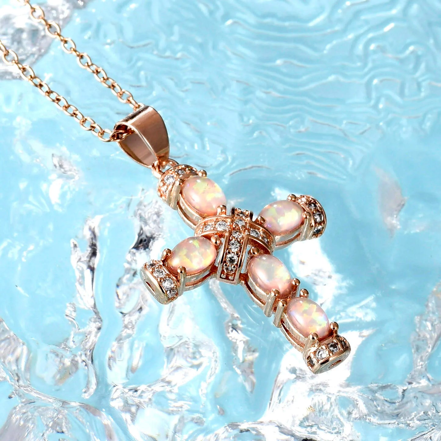TikTok & Instagram Fashionable Sporty Brass Alloy Cross-shaped Opal Pendant Necklace for Parties