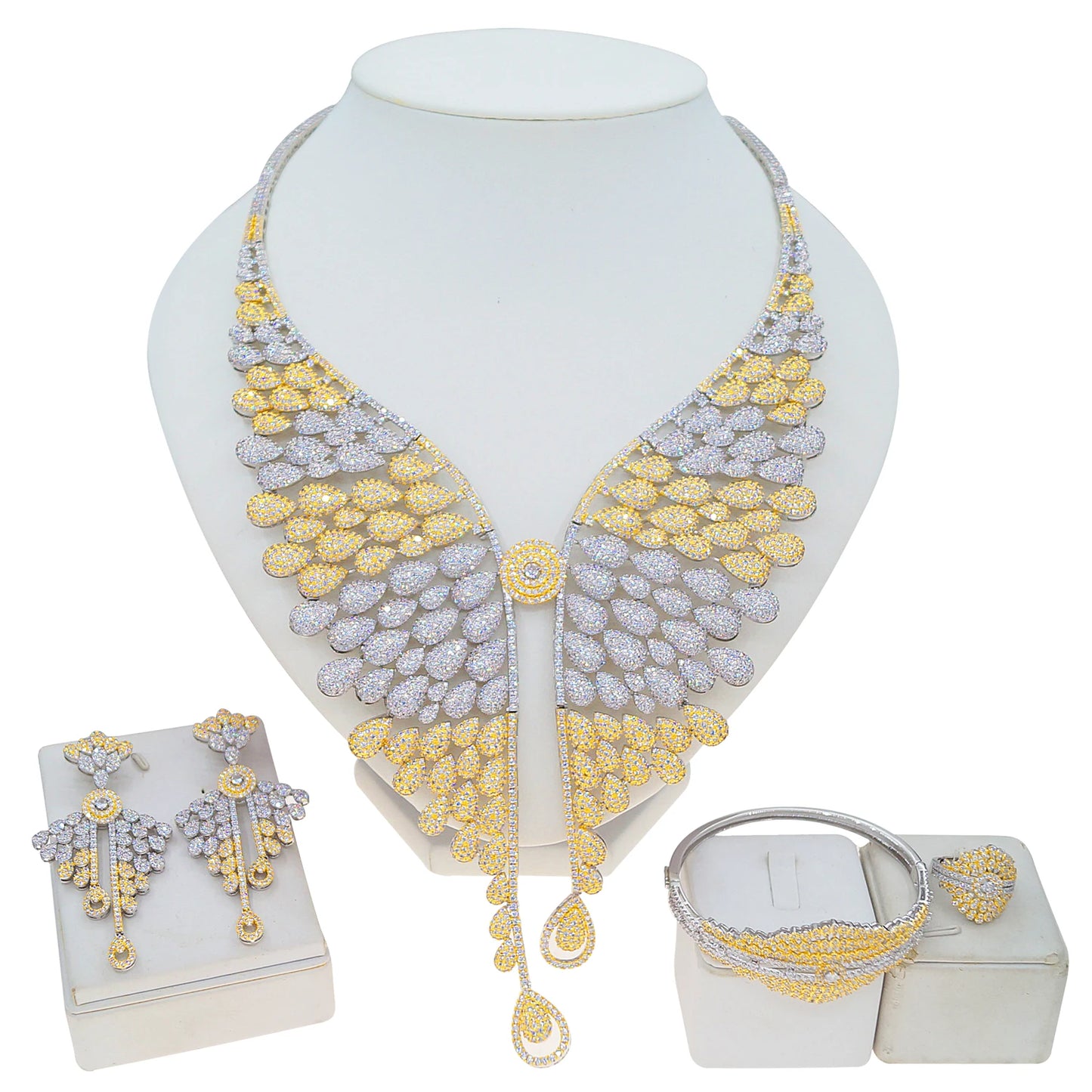 Zhuerrui Luxury 5A Zirconia Copper American Diamond Jewelry Set for Women No Tarnish Engagement Wedding Anniversary HZ25008189
