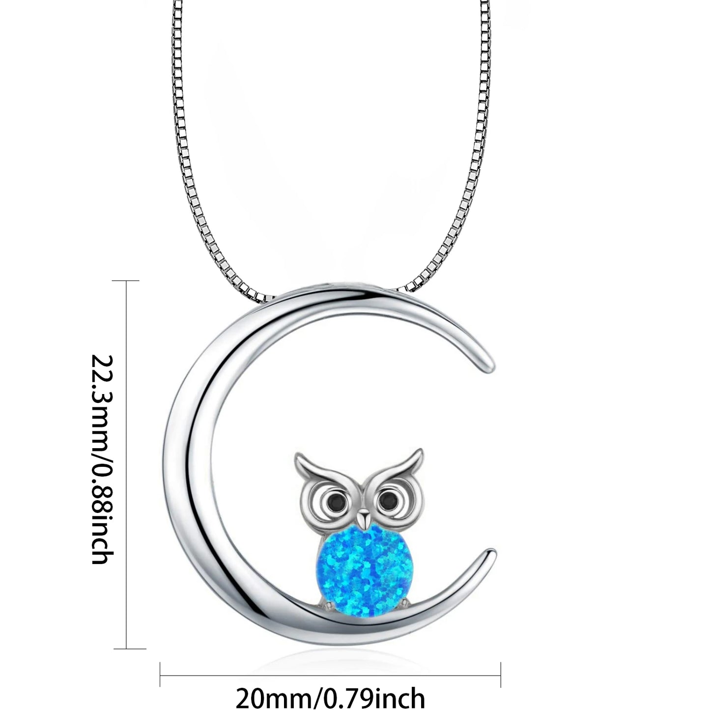 Celestial Moon Owl Copper Sweater Chain Blue Fire Opal Pendant Necklace-Women's Night Theme Jewelry | Whimsical Bulk Gift