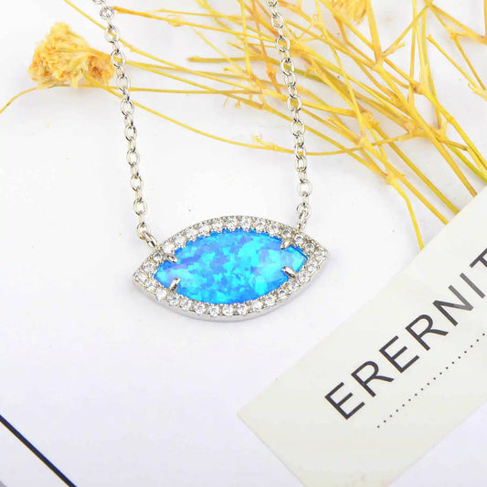 geometric Silver Plated Copper Alloy Opal Lariat Necklace for Women Aobao
