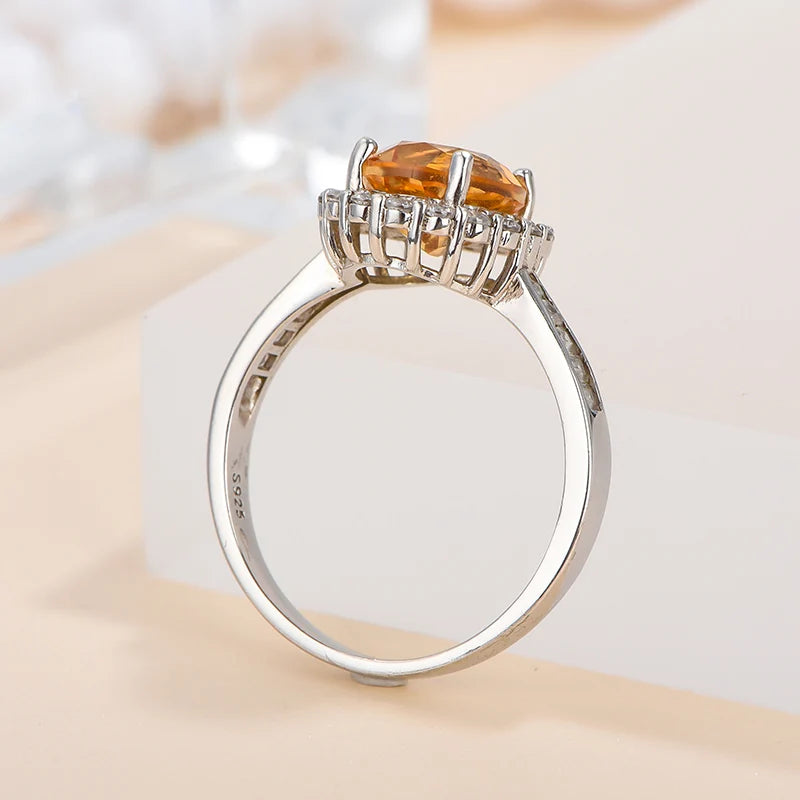 Gioiellieri Women's 925 Solid Sterling Silver Luxury Gemstone Ring Rhodium Plated Third Party Certified Natural Citrine Prong