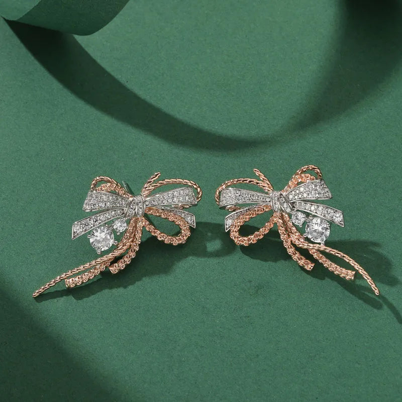 Factory Supply Fashion Bow Tassel Palaiba Zircon Large Earrings Necklace Ring Party Wedding Jewelry Set