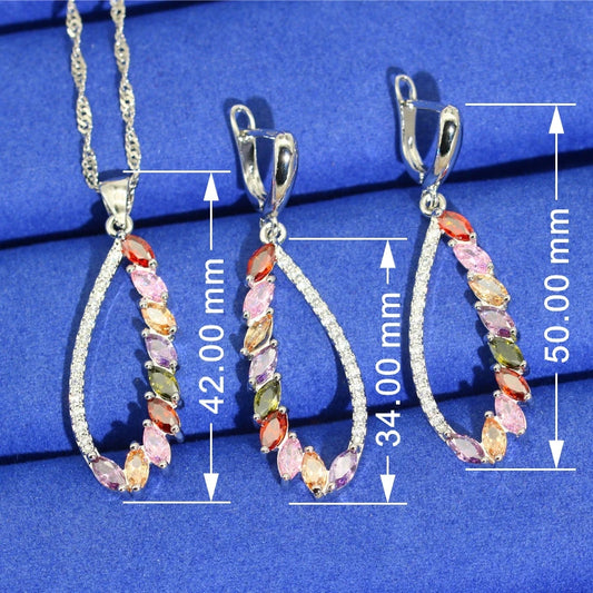 Shining 925 Silver Women's Set Classic Alloy Wedding Zircon Earrings Necklace Pendant for Parties Engagements Birthday Gifts