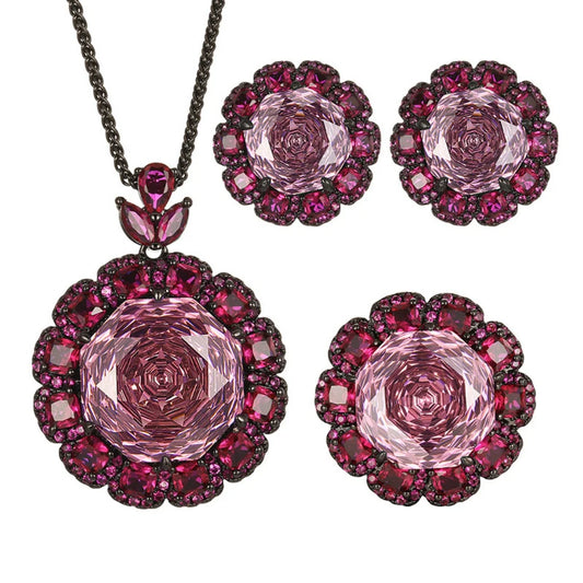 S&S Black Gold Dried Rose Jewellery Set – Pendant, Ring & Earrings – Chopin Chain – Collection