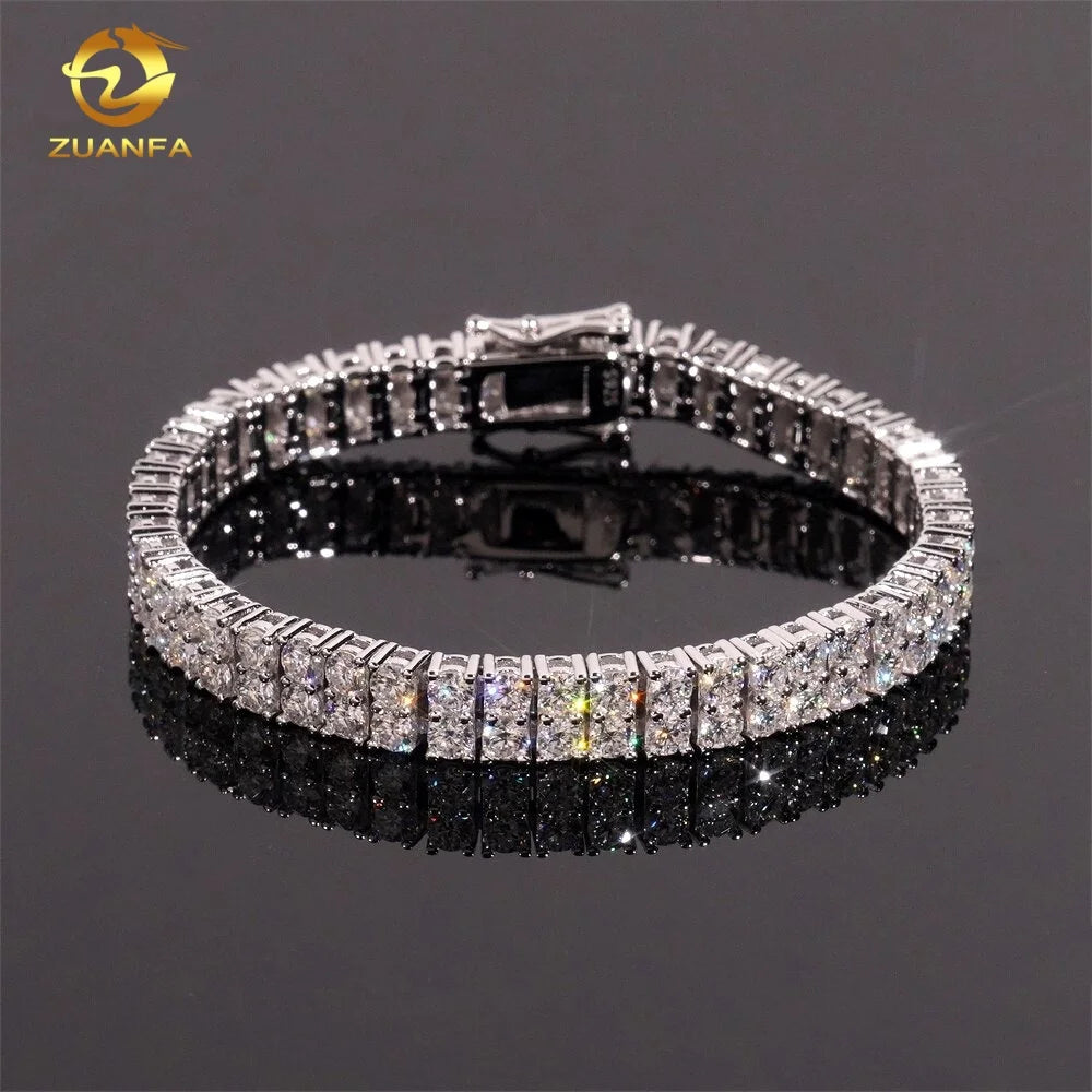 REBEL Luxury 2Rows 3mm Diamond Bracelet Hip Hop Jewelry Unisex VVS Moissanite Iced Out 925 Silver Tennis Bracelet Pass Diamond Tester