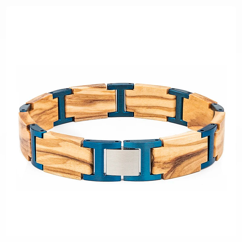 REBEL Personalized Custom Name Engraved Stainless Steel & Wooden Chain Link Casual/Sporty Bracelet Gift Men Women Model S03