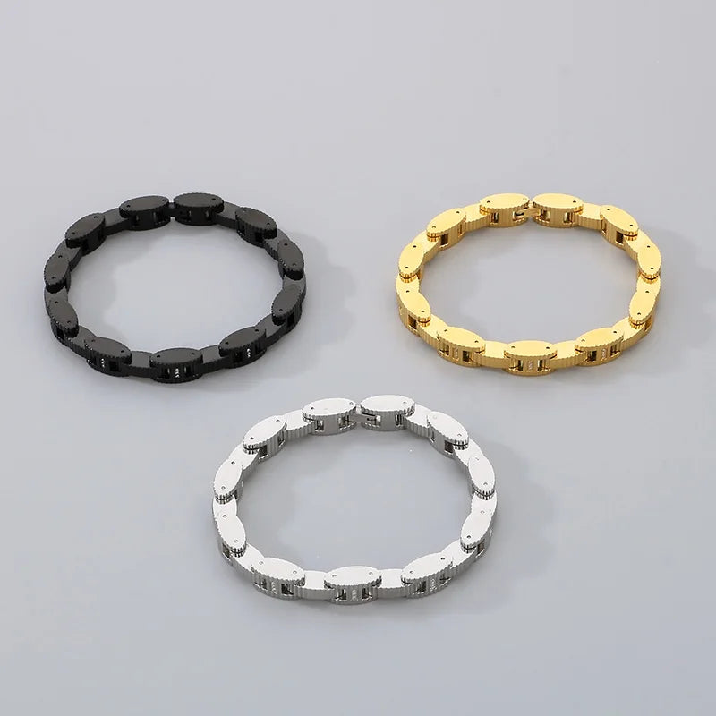 KALEN Men Casual 220mm Stainless Steel Mechanical Links Chain Bracelet