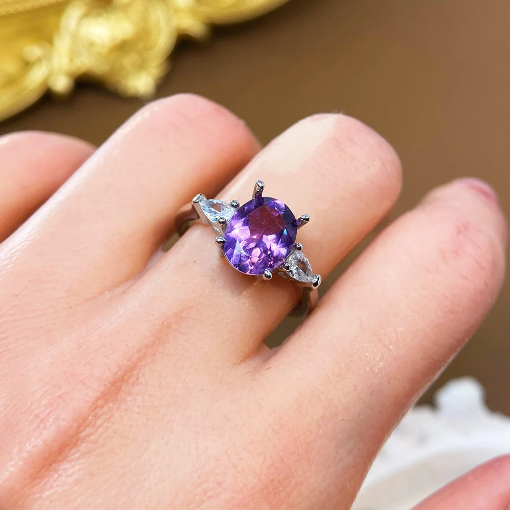 Gioiellieri Low Price Bulk Classic Engagement Wedding Party Platinum/Gold Plated 925 Sterling Silver Natural Amethyst Rings for
