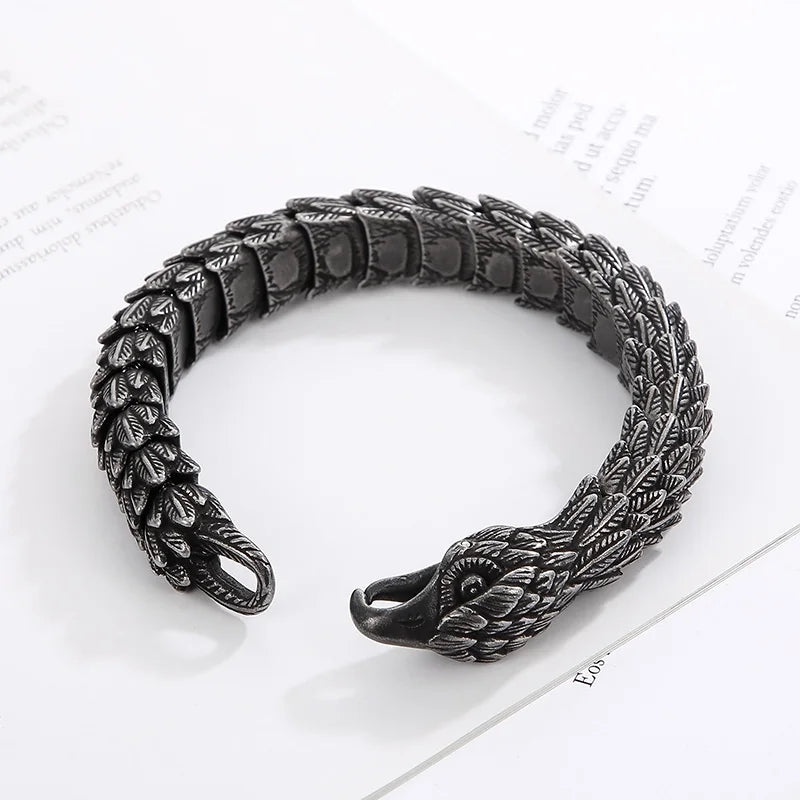 REBEL 220mm Men Punk Oxidized Black/Silver Stainless Steel Links Bracelet With Hawk Head Clasp