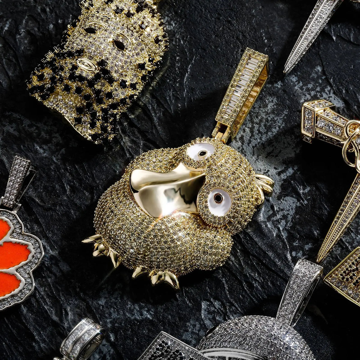 S&S High Quality Animal Accessible Duck Jewelry Pendant with Micro Inlaid Zircon Niche Design Simple Hip-hop Necklace