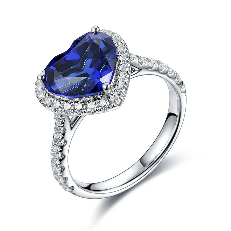 Gemfiori Love Heart Rings Sterling 925 Silver Jewelry Lab Grown Sapphire Emerald Rings for Women ODM OEM Free Custom Logo