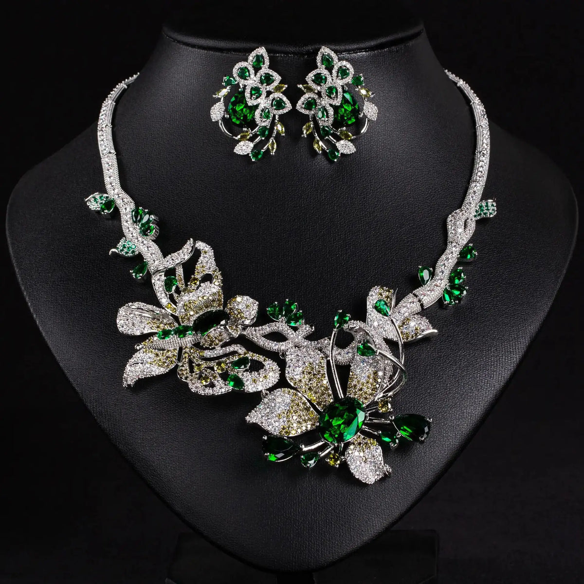 S&S Gold Plated Floral CZ Bridal Necklace & Earring Set – Collection