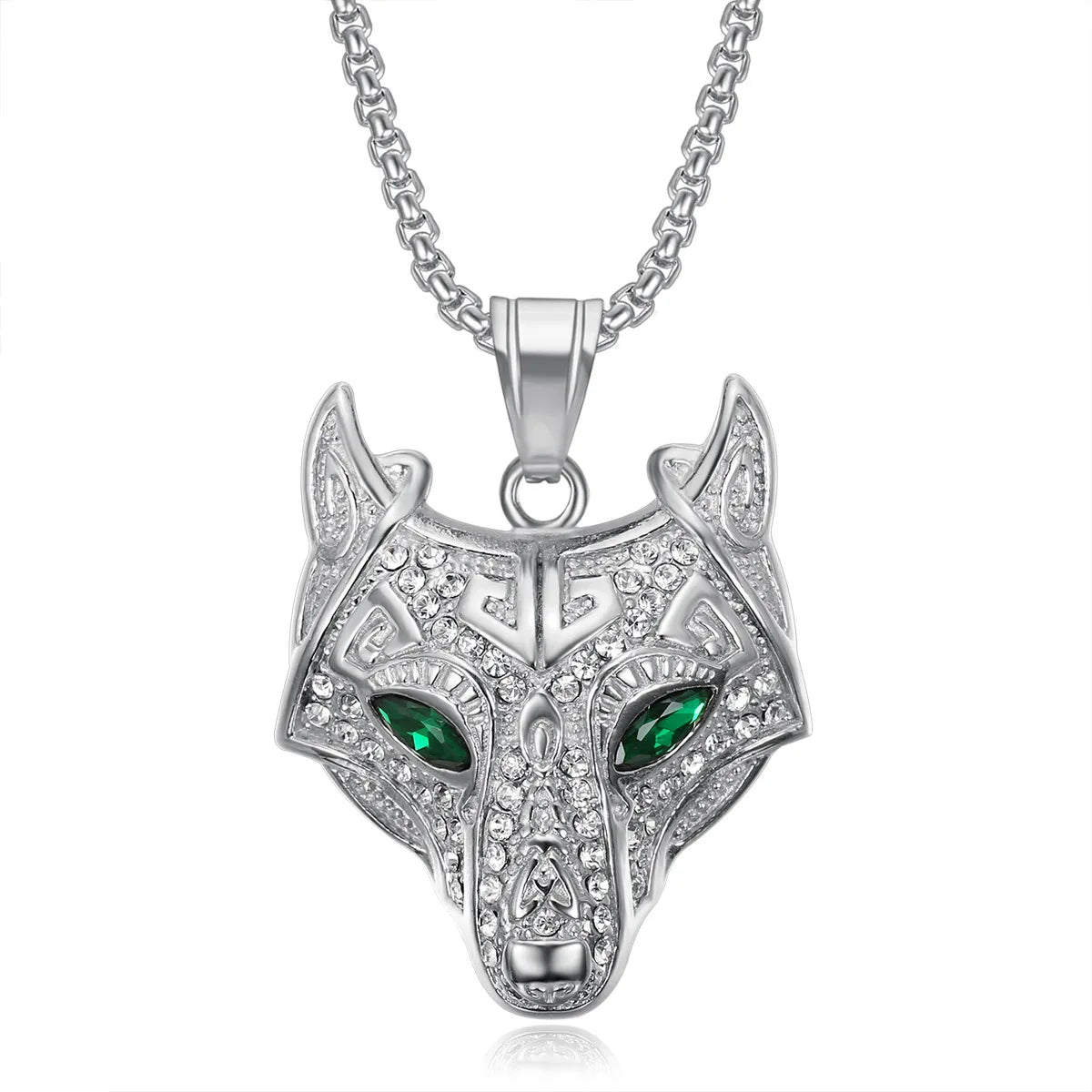 Hip Hop Iced Out Diamond Viking Celtic Wolf Stainless Steel Fine Fashion Jewelry Pendants Necklaces 18K Gold Plated Women