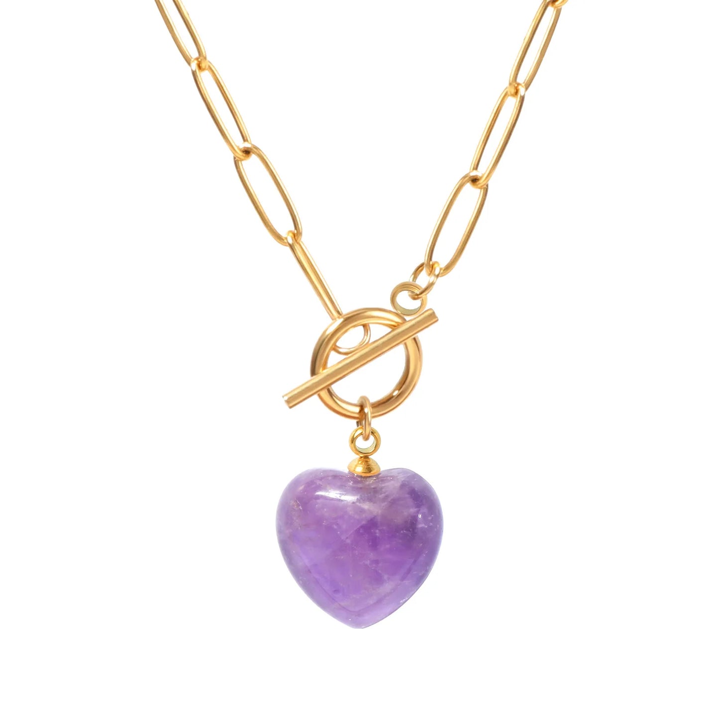 Natural Stone Stainless Steel Heart Pendant Necklace Necklace