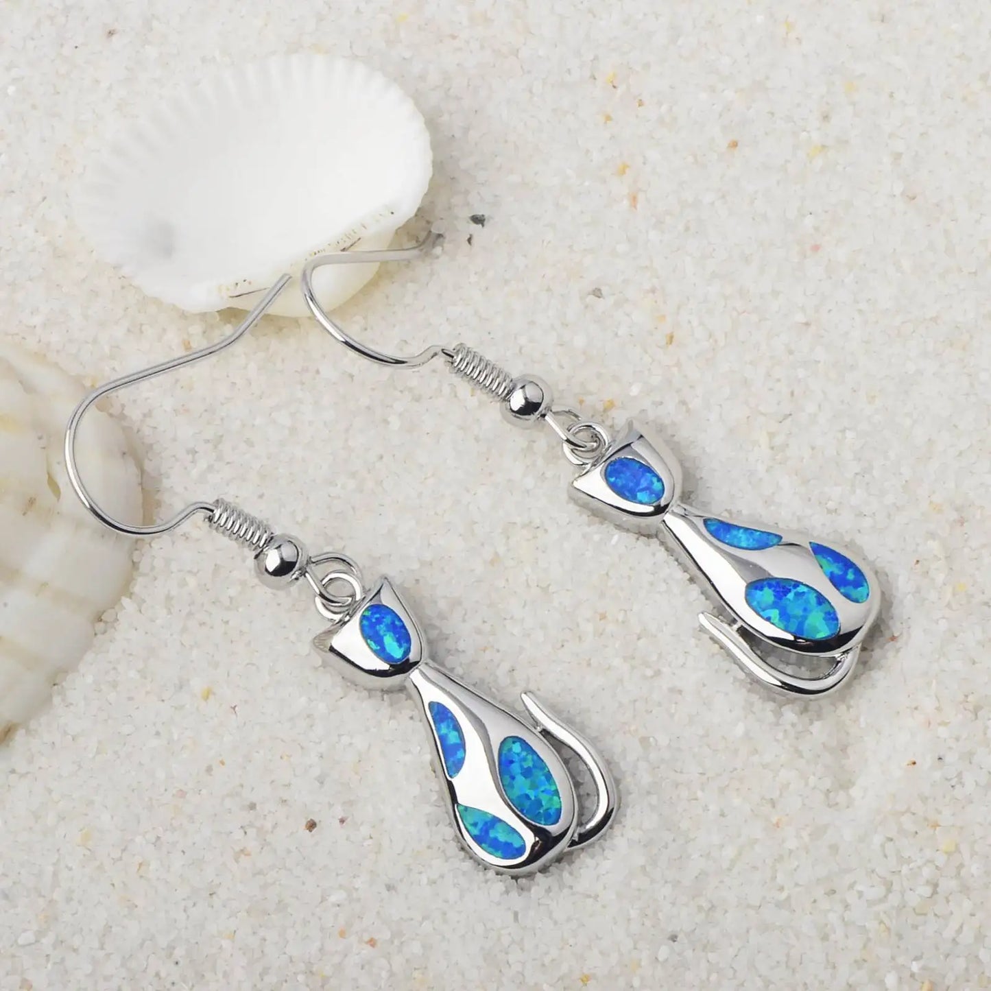 Aobao Brass Opal Kitten Stud Earrings Silver Plated Handmade Women's Jewelry for Anniversary Wholesale