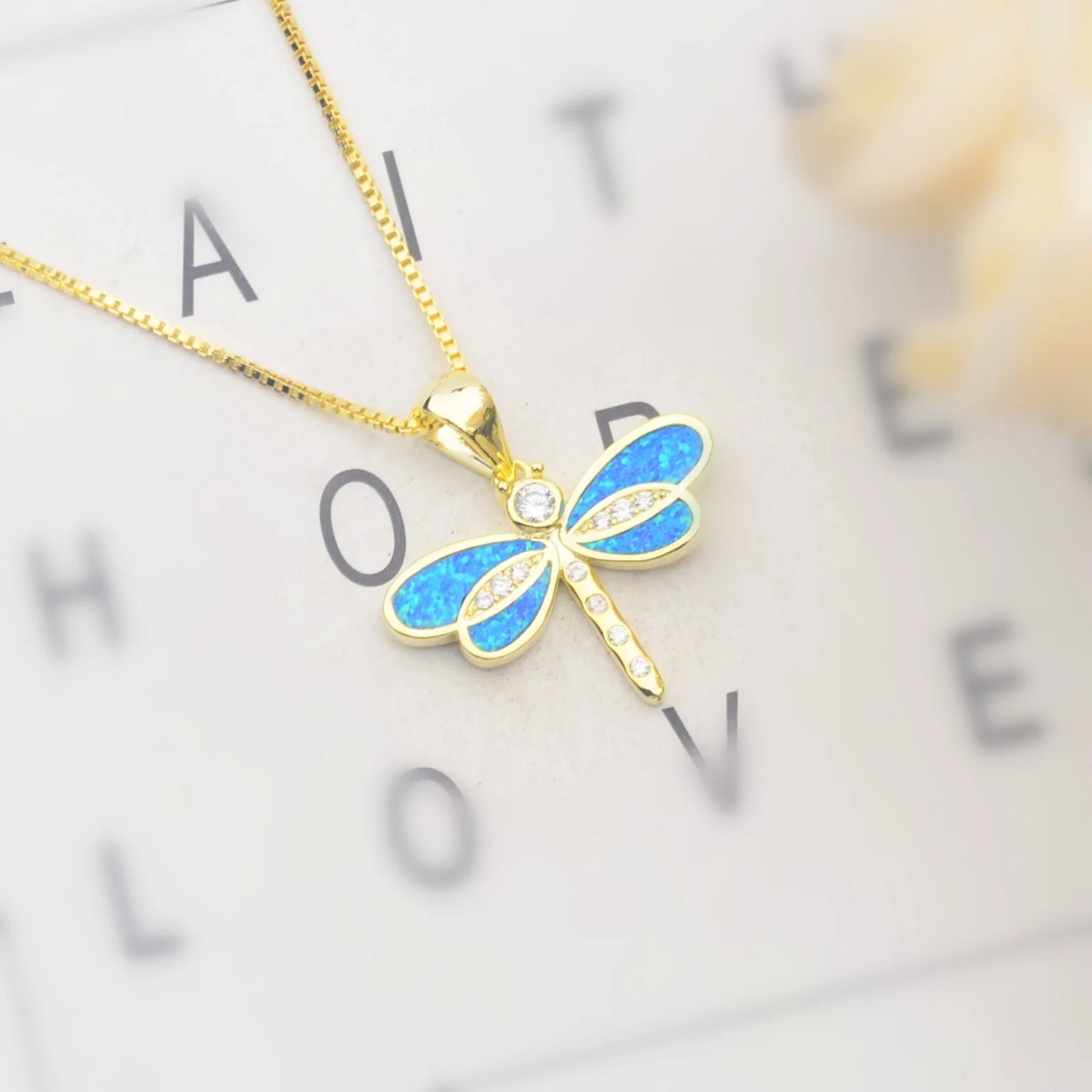 Ocean Theme Dragonfly Necklace Aobao Opal Inlaid Starfish Detail Fashion Jewelry