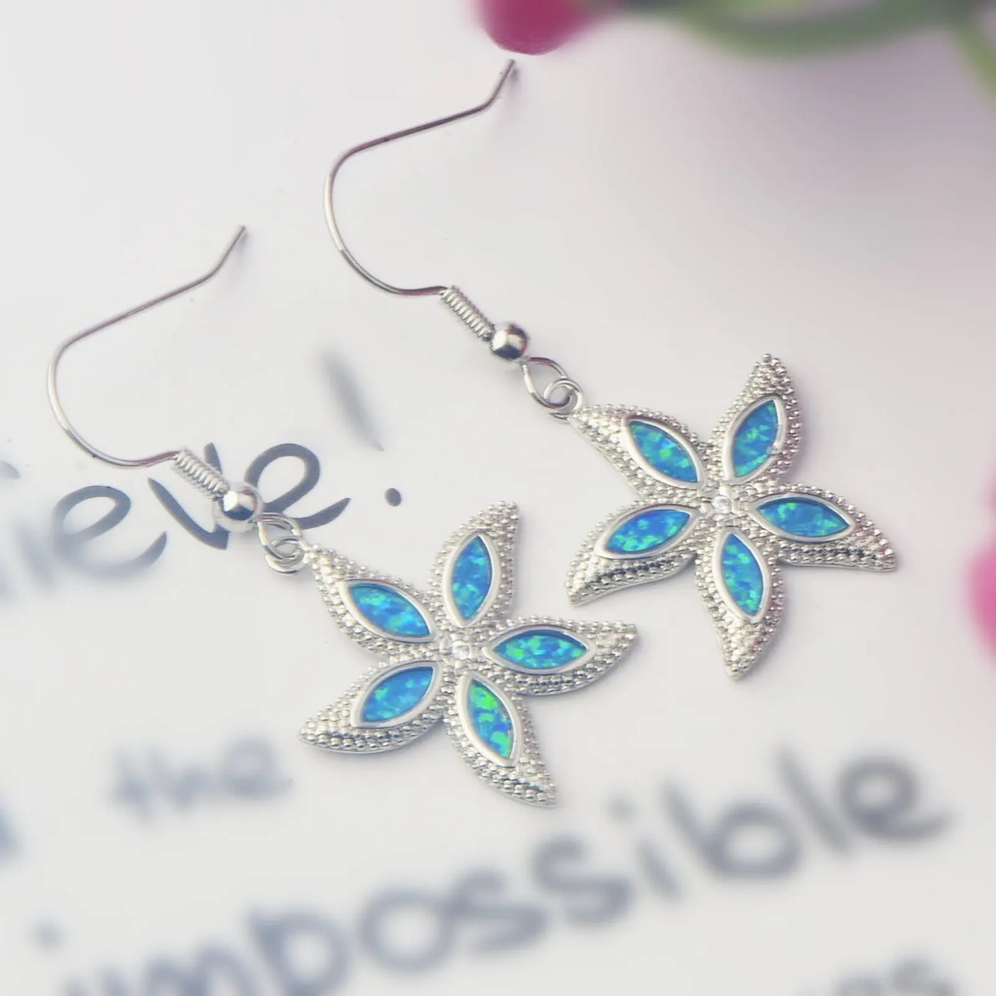 TikTok Viral Colorful Opal Starfish Bohemian Christian Silver Plated Brass Pendant Earrings Trendy Women's Jewelry