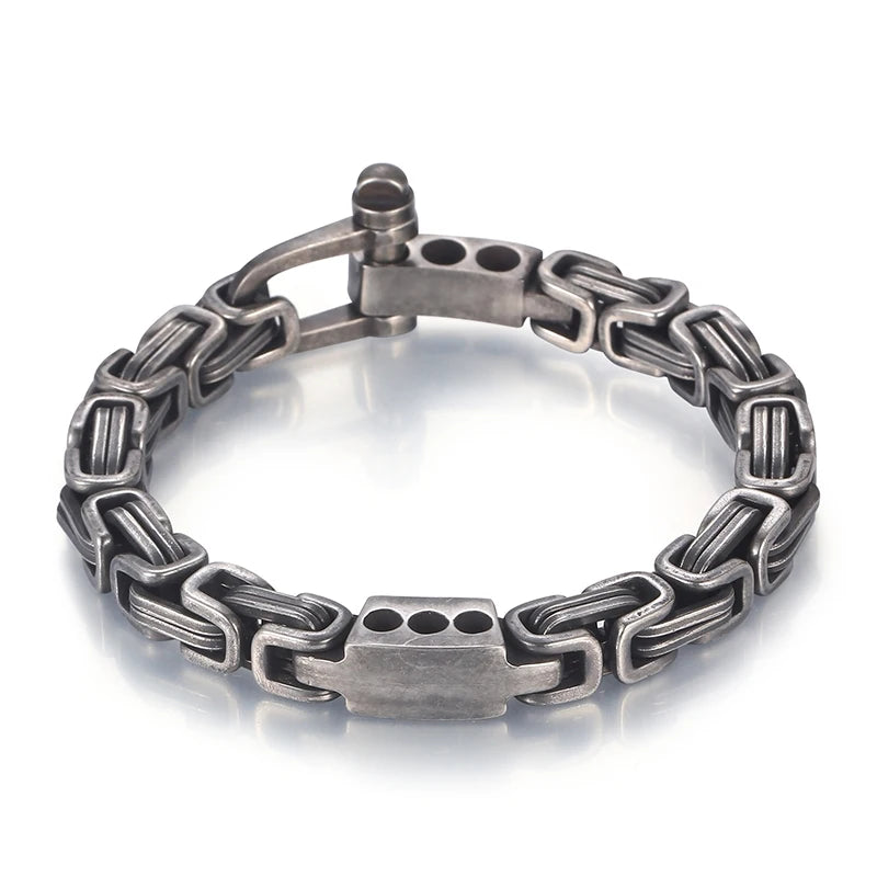 KALEN Trendy Unisex Gold/Silver/Black Stainless Steel Byzantine Links Bracelet With Bolt Clasp
